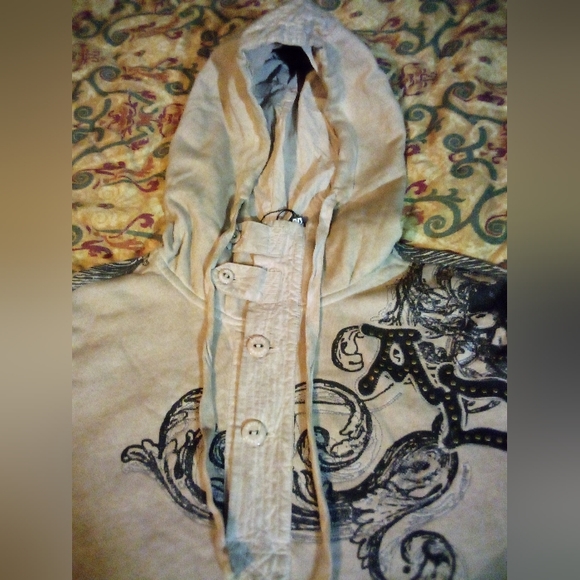 Artful Dodger Ancient Rustic Gothic Graphic Design Spray Hoodie Men's XL Wheat - Picture 5 of 16